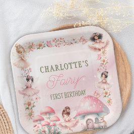 Fairy Mushroom House Pink Birthday Pappteller