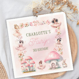 Fairy Mushroom House Pink Birthday Serviette