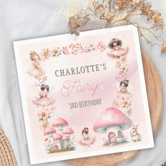 Fairy Mushroom House Pink Birthday Serviette