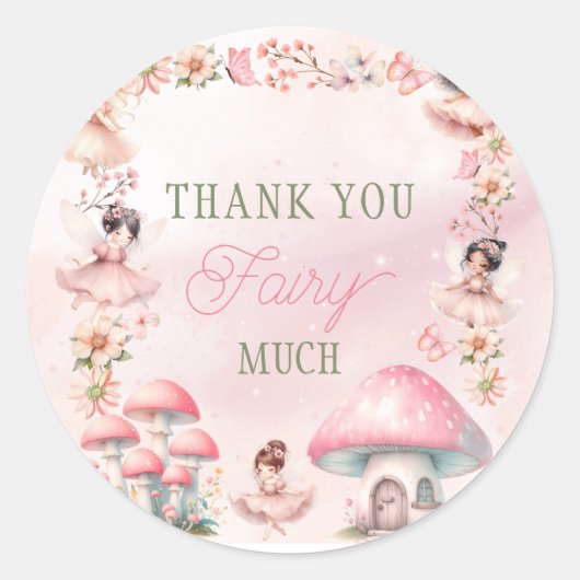 Fairy Mushroom House Pink Thank You Runder Aufkleber (Vorderseite)