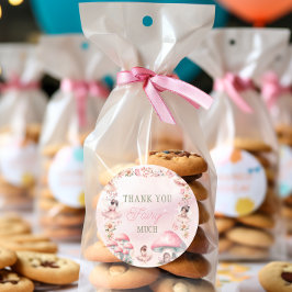 Fairy Mushroom House Pink Thank You Runder Aufkleber