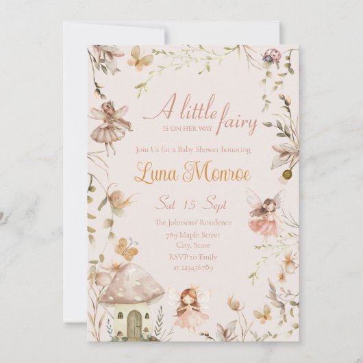 Fairy Mushroom Hütte Boho Watercolor Babydusche Einladung (Vorderseite)