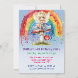Fairy Mushroom Paint Rainbow Girl Birthday Party Einladung