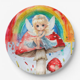 Fairy Mushroom Paint Rainbow Girl Birthday Party Pappteller
