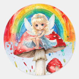 Fairy Mushroom Paint Rainbow Girl Birthday Party Runder Aufkleber