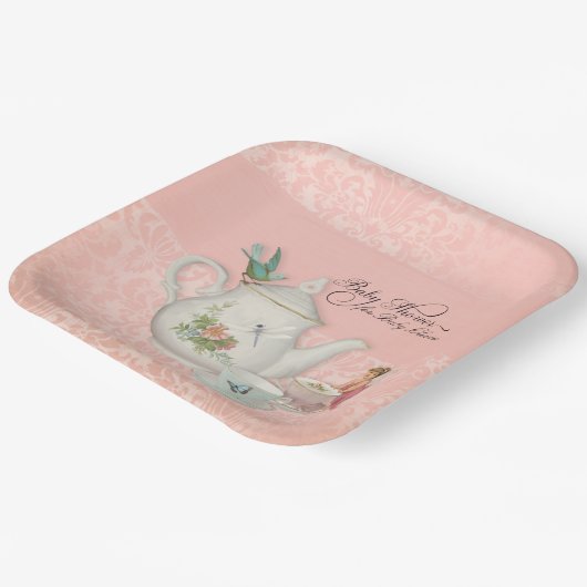 Fairy n Bird Tee Party Floral Pink Baby Dusche Pappteller (Gewinkelt)