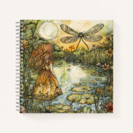 Fairy neben dem Teich und dem Dragonfly-Notebook Notizblock