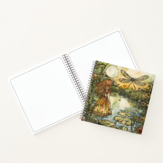 Fairy neben dem Teich und dem Dragonfly-Notebook Notizblock (Innenseite)