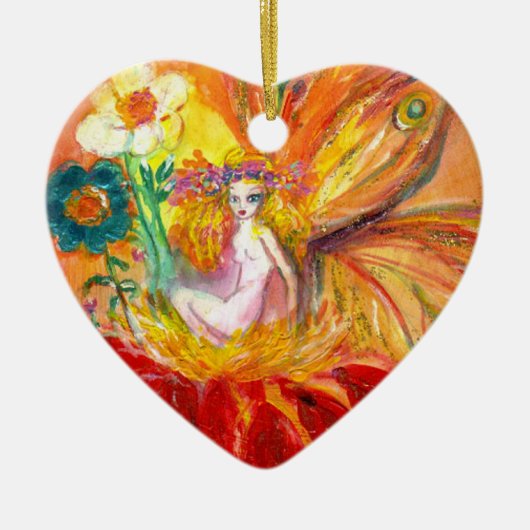 FAIRY OF THE BLUME Vibrant Red Ruby Heart Keramik Ornament (Vorne)
