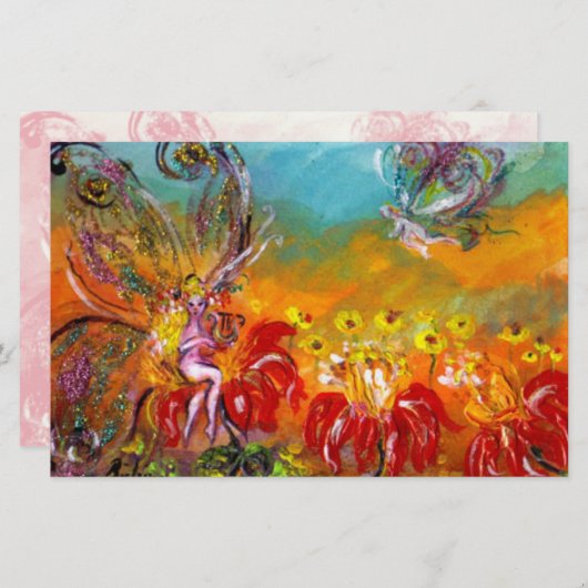 FAIRY OF THE RED BLUME Fantasy Briefpapier (Vorne/Hinten)