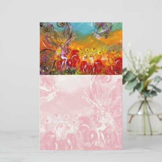 FAIRY OF THE RED BLUME Fantasy Stationery Briefpapier (Stehend Vorderseite)