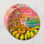 FAIRY OF THE SONNFLOWER Gelb rosa fuchsia funkel Einladung (Vorne/Hinten)