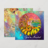 FAIRY OF THE SUNFLOWERS Gelb-Blau-Funkel Einladung (Vorne/Hinten)