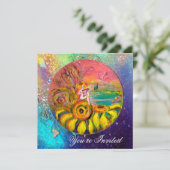 FAIRY OF THE SUNFLOWERS Gelb-Blau-Funkel Einladung (Stehend Vorderseite)