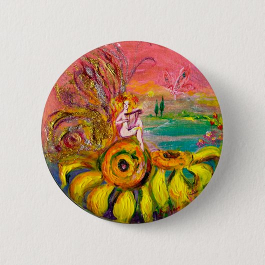 FAIRY OF THE SUNFLOWERS Gelb rosa schwarz Button (Vorderseite)