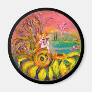 FAIRY OF THE SUNFLOWERS Gelb rosa schwarz Magnet