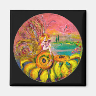 FAIRY OF THE SUNFLOWERS Gelb rosa schwarz Magnet