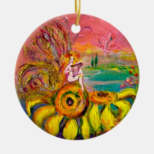 FAIRY OF THE SUNFLOWERS VIBRANT GREEN EMERALD KERAMIK ORNAMENT (Vorne)