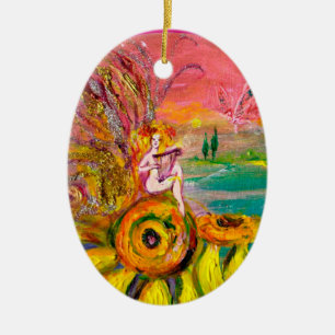 FAIRY OF THE SUNFLOWERS VIBRANT GREEN EMERALD KERAMIK ORNAMENT