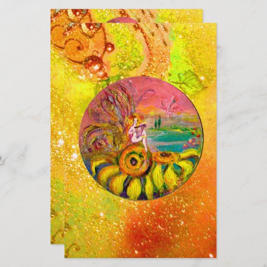 FAIRY OF THE SUNFLOWERS Yellow Brown Floral Briefpapier (Vorne/Hinten)