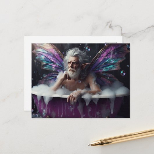 Fairy Old Man nimmt ein Buben Bad in Lila Tube Postkarte (Vorderseite/Rückseite Beispiel)
