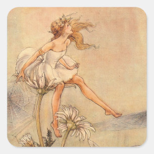 Fairy on a Daisy Quadratischer Aufkleber