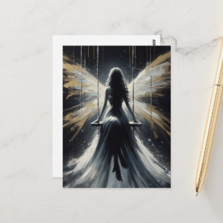 Fairy on a Swing at Night in White Dress Postkarte