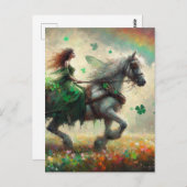 Fairy on Horseback Bringing Luck für St. Patricks Postkarte (Vorne/Hinten)