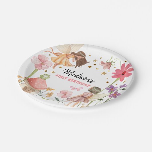 Fairy Party Enchanted Forest Garden Fairy Birthday Pappteller (Schrägansicht)