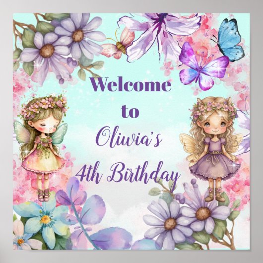 Fairy Party Garden Fairy Birthday Welcome Poster (Vorne)