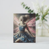 Fairy Patchwork Denim Dress Pink Wings Postkarte (Stehend Vorderseite)
