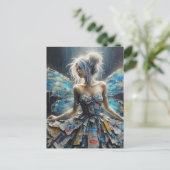 Fairy Patchwork Dress Blue Wings Postkarte (Stehend Vorderseite)