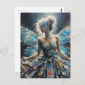 Fairy Patchwork Dress Blue Wings Postkarte (Vorne/Hinten)