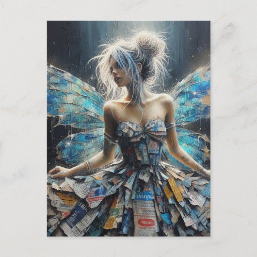 Fairy Patchwork Dress Blue Wings Postkarte (Vorderseite)
