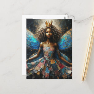 Fairy Patchwork Dress Blue Wings und eine Goldkron Postkarte