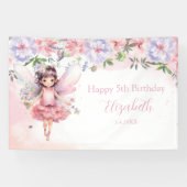 Fairy pink forest Happy Birthday backdrop banner (Horizontal)