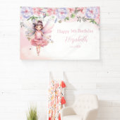 Fairy pink forest Happy Birthday backdrop banner (InSitu)