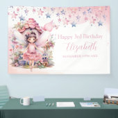 Fairy pink forest Happy Birthday  backdrop banner (Messe)