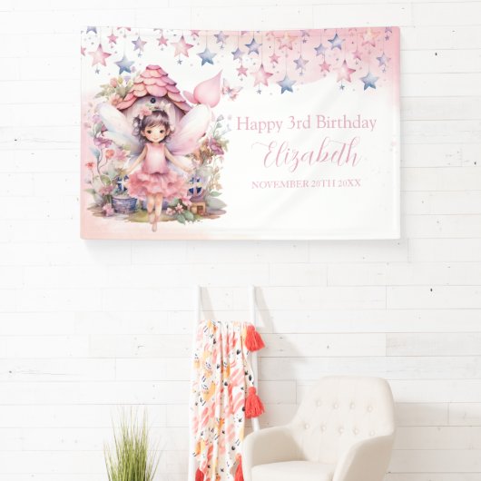 Fairy pink forest Happy Birthday  backdrop banner (InSitu)