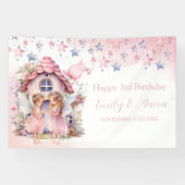 Fairy pink forest Happy Birthday  backdrop banner (Horizontal)