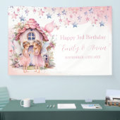 Fairy pink forest Happy Birthday  backdrop banner (Messe)