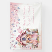 Fairy pink forest Happy Birthday backdrop banner (Vertikal)