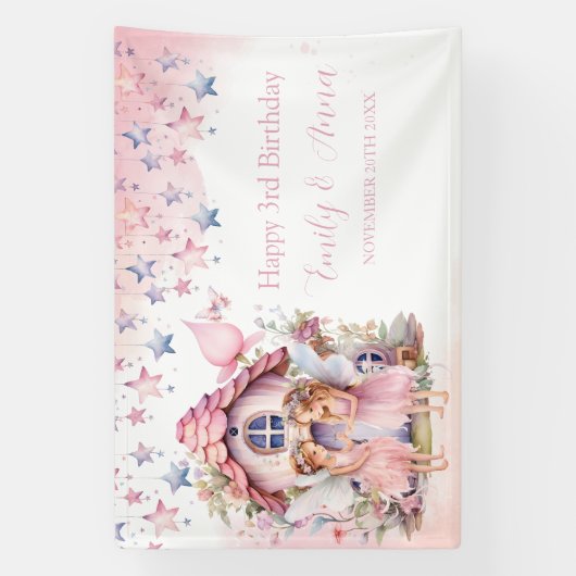 Fairy pink forest Happy Birthday  backdrop banner (Vertikal)