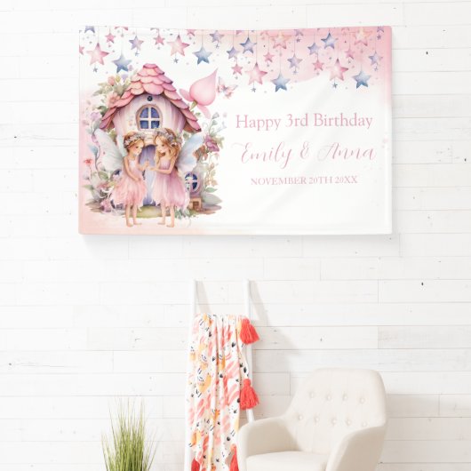 Fairy pink forest Happy Birthday  backdrop banner (InSitu)