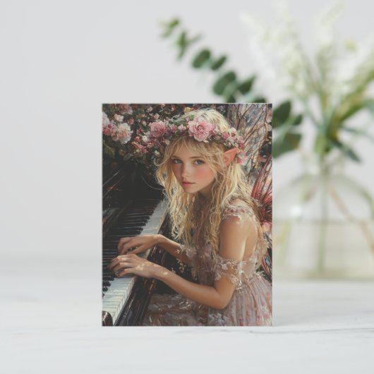 Fairy Playing Piano Postkarte (Stehend Vorderseite)