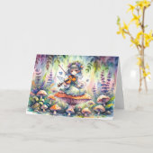 Fairy Playing Viola auf Mushroom Magical Birthday Karte (Gelbe Blume)