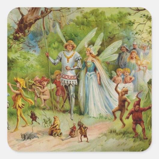Fairy Prince und Thumbelina im Zauberwald Quadratischer Aufkleber (Vorderseite)