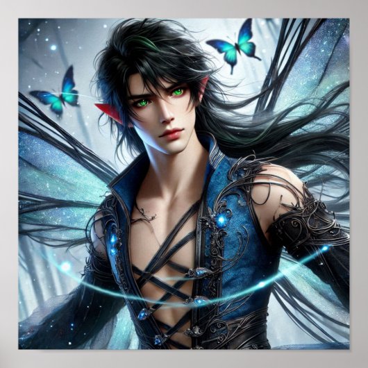 Fairy Prince with Emerald Eyes & Shimmering Wings Poster (Vorne)