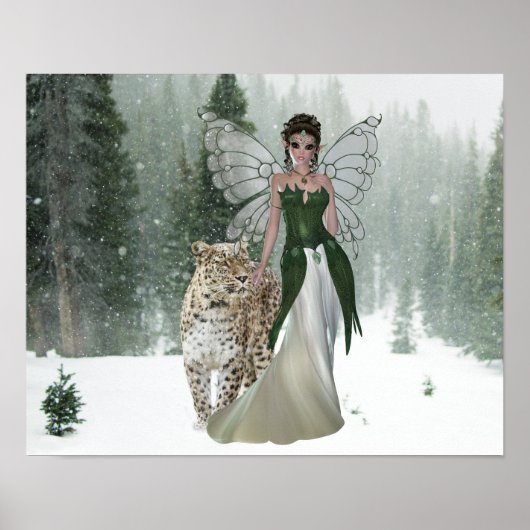 Fairy Princes & Leopard Winter Scene Forest Poster (Vorne)
