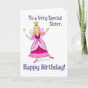 Fairy Princess Birthday Card für eine Schwester Karte